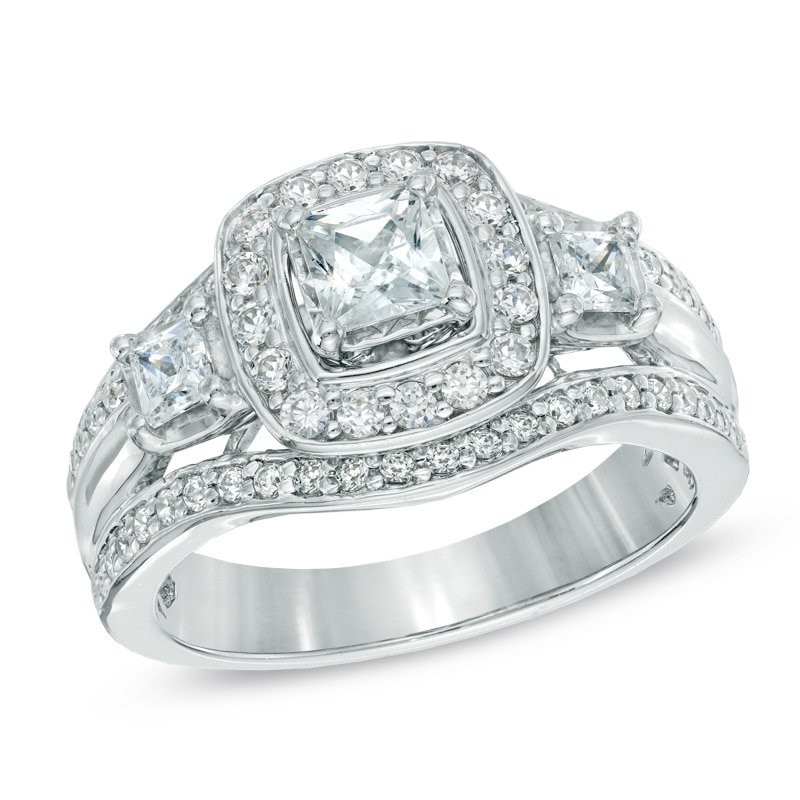 Main Image 1 of Previously Owned - 1 CT. T.W. Princess-Cut Diamond Three Stone Engagement Ring in 14K White Gold