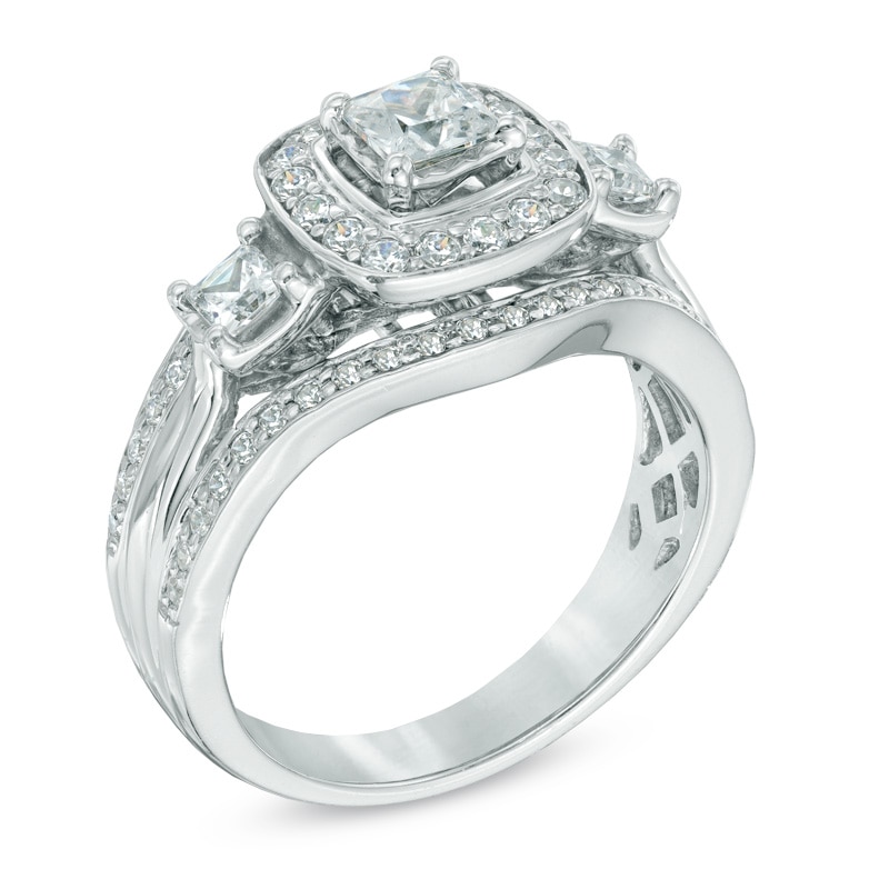 Main Image 2 of Previously Owned - 1 CT. T.W. Princess-Cut Diamond Three Stone Engagement Ring in 14K White Gold