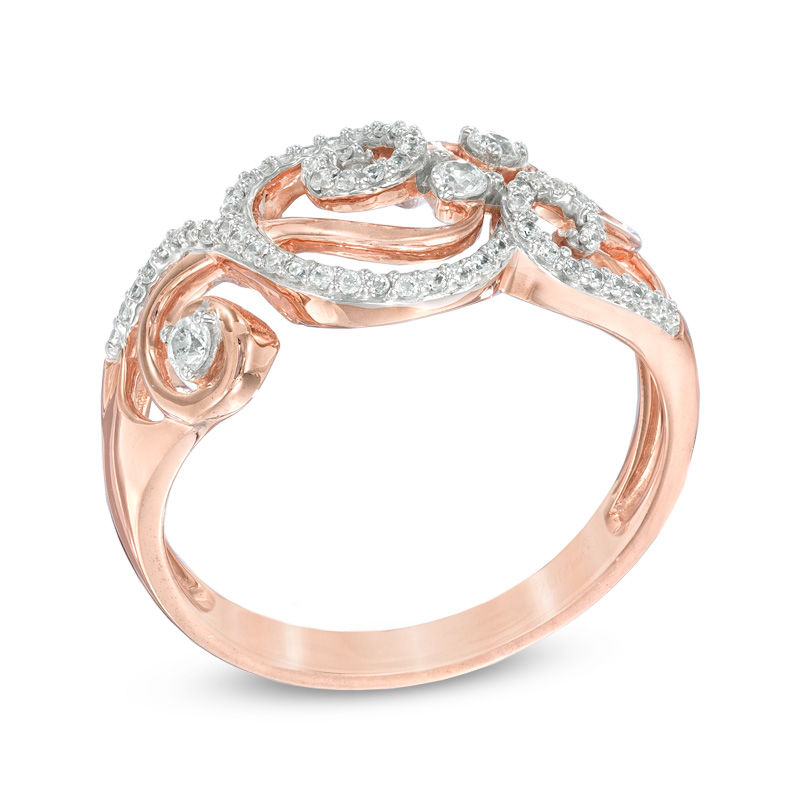 Previously Owned - 1/4 CT. T.W. Diamond Scroll Ring in 10K Rose Gold