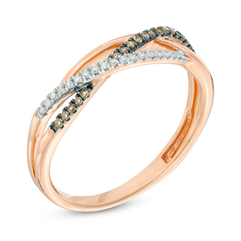 Previously Owned - 1/6 CT. T.W. Champagne and White Diamond Crossover Ring in 10K Rose Gold