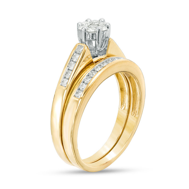 Main Image 2 of Previously Owned - 1/2 CT. T.W. Diamond Flower Bridal Set in 10K Gold