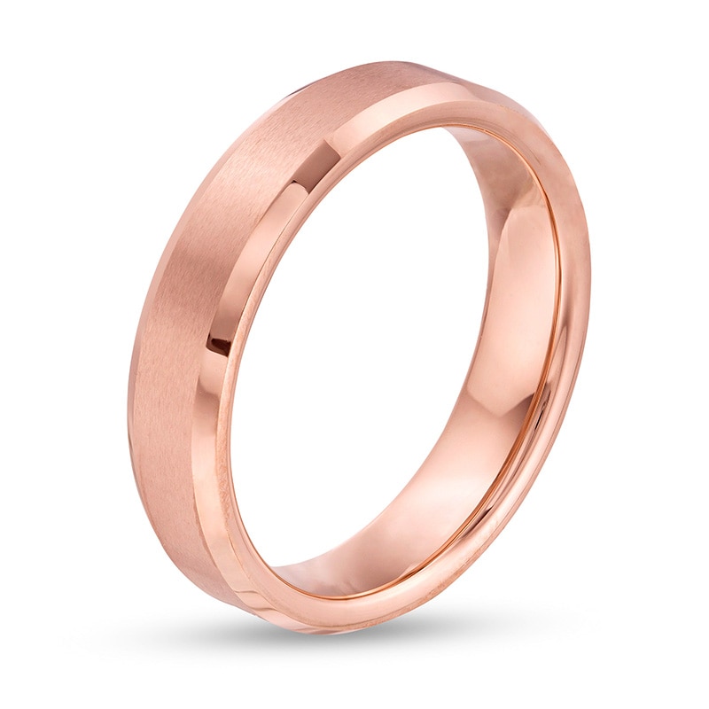 Main Image 3 of Previously Owned - 5.0mm Multi-Finish Bevelled-Edge Comfort-Fit Wedding Band in Tungsten with Rose IP