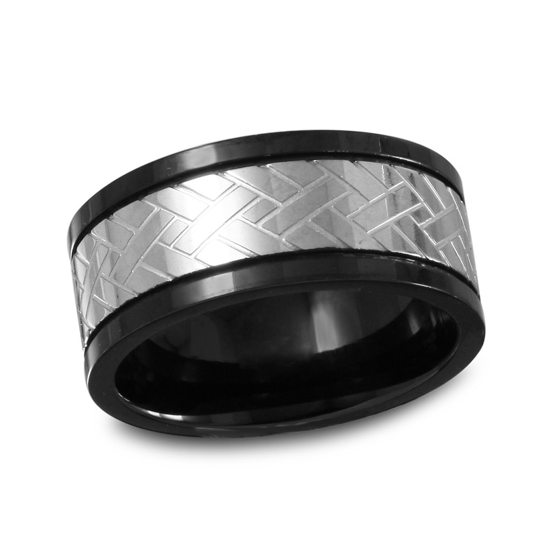 Previously Owned - Men's 10.0mm Weave-Textured Wedding Band in Two-Tone Stainless Steel