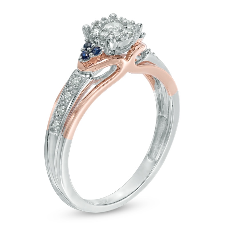 Main Image 2 of Previously Owned - Cherished Promise Collection™ 1/5 CT. T.W. Diamond and Blue Sapphire Ring in 10K Two-Tone Gold