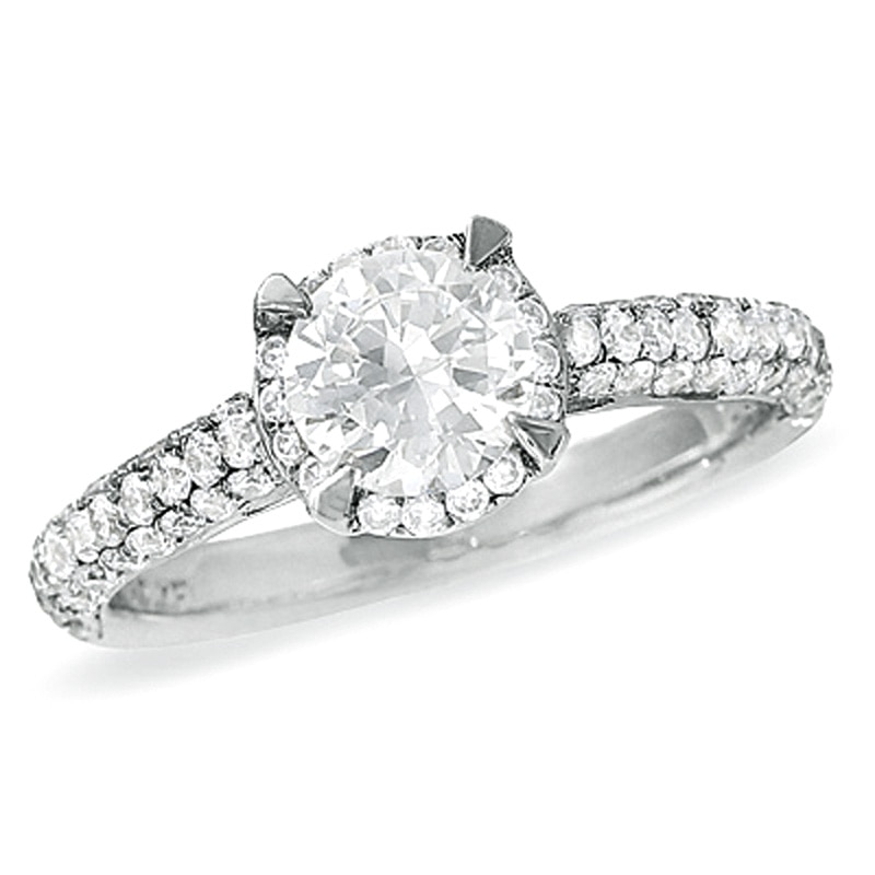 Main Image 1 of Previously Owned - 1-1/2 CT. T.W. Framed Pavé Diamond Ring in 14K White Gold
