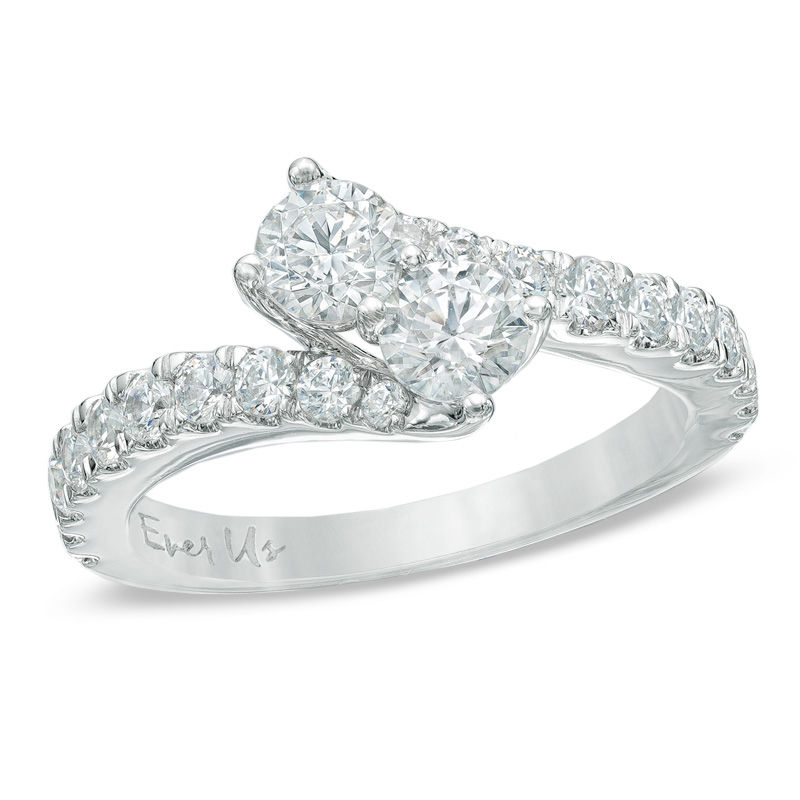 Main Image 1 of Previously Owned - Ever Us® 3/4 CT. T.W. Two-Stone Diamond Bypass Ring in 14K White Gold