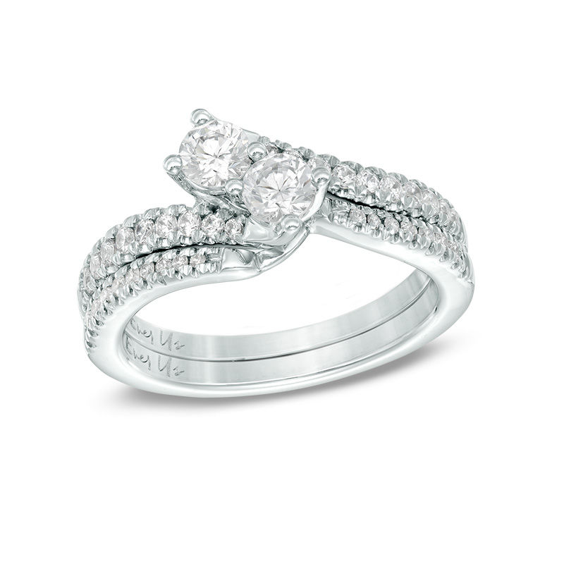 Previously Owned - Ever Us® 3/4 CT. T.W. Two-Stone Diamond Bypass Ring in 14K White Gold