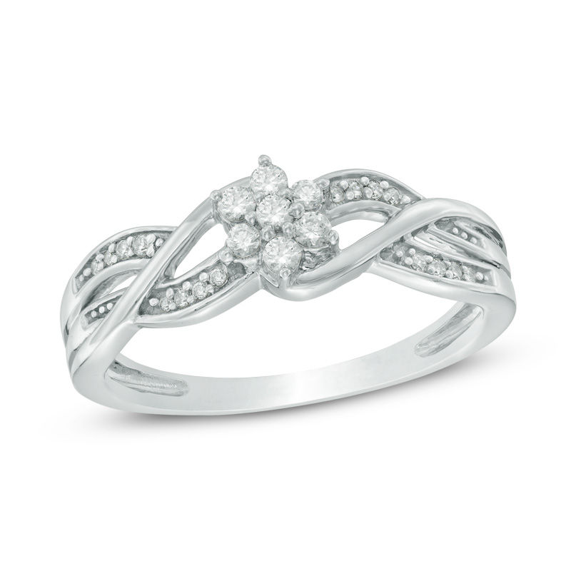 Main Image 1 of Previously Owned - 1/5 CT. T.W. Diamond Flower Cluster Loop Ring in 10K White Gold