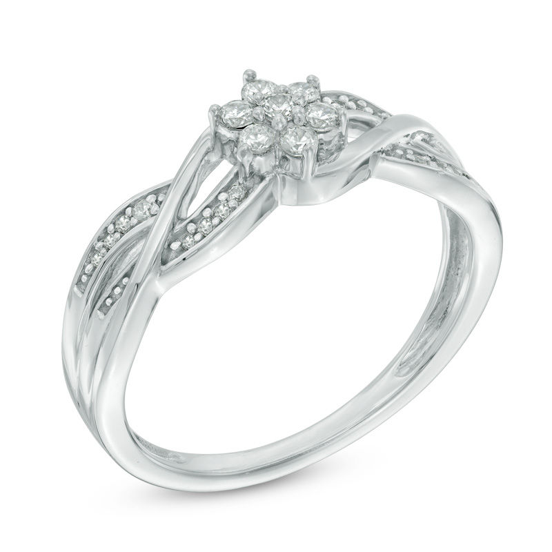 Main Image 2 of Previously Owned - 1/5 CT. T.W. Diamond Flower Cluster Loop Ring in 10K White Gold