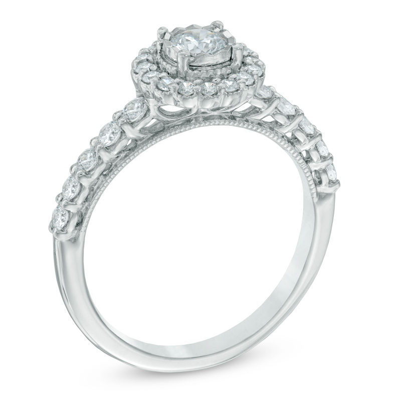 Previously Owned - 3/4 CT. T.W. Diamond Scallop Frame Engagement Ring in 14K White Gold
