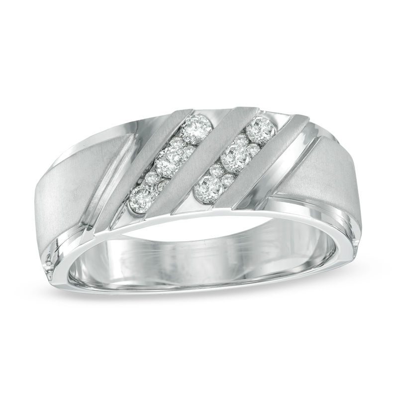 Previously Owned - Men's 3/8 CT. T.W. Diamond Slant Ring in 10K White Gold