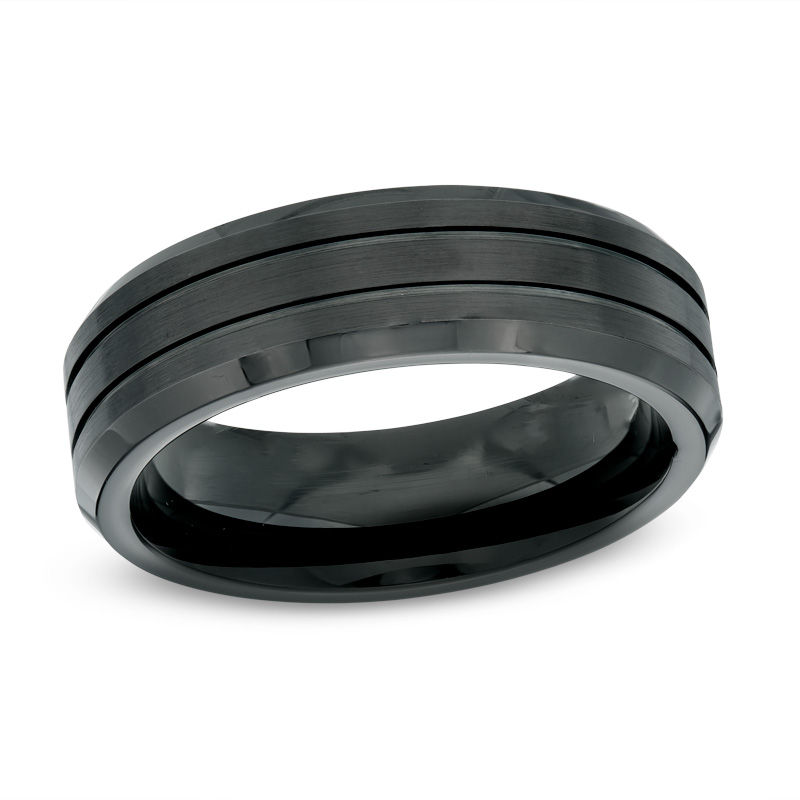 Previously Owned - Men's 7.0mm Double Groove Black Cobalt Wedding Band