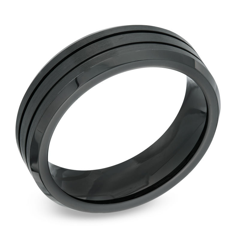 Previously Owned - Men's 7.0mm Double Groove Black Cobalt Wedding Band