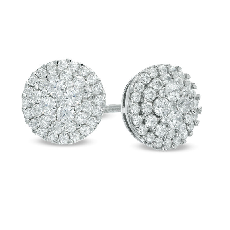 Previously Owned - 1 CT. T.W. Diamond Layered Cluster Stud Earrings in 10K White Gold