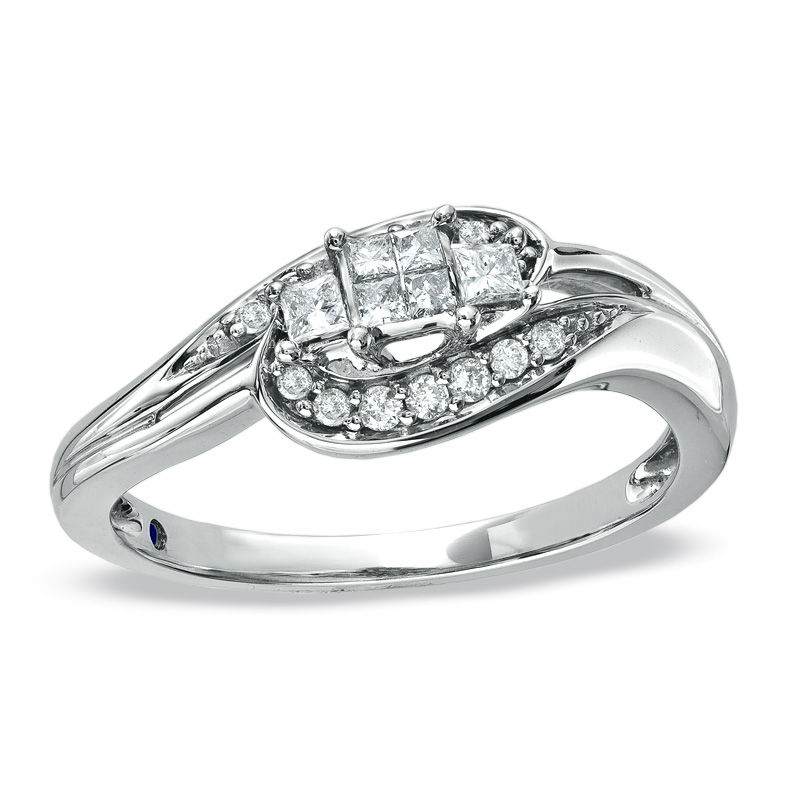 Previously Owned - Cherished Promise Collection™ 1/4 CT. T.W. Quad Princess-Cut Diamond Promise Ring in 10K White Gold