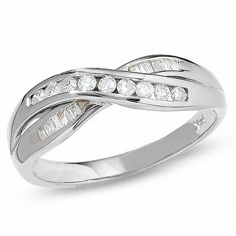 Previously Owned - 1/4 CT. T.W. Diamond Crossover Band in 14K White Gold