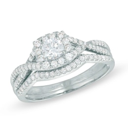 Previously Owned 3/4 CT. T.W. Diamond Frame Soldered Bridal Set in 14K White Gold