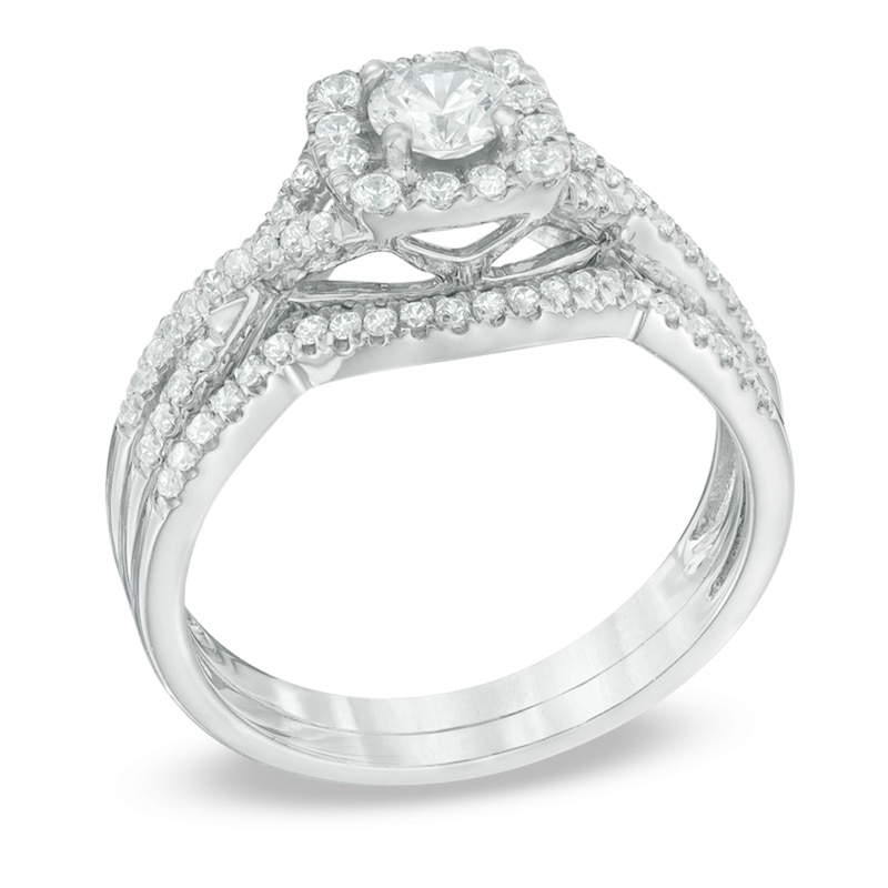 Main Image 2 of Previously Owned 3/4 CT. T.W. Diamond Frame Soldered Bridal Set in 14K White Gold