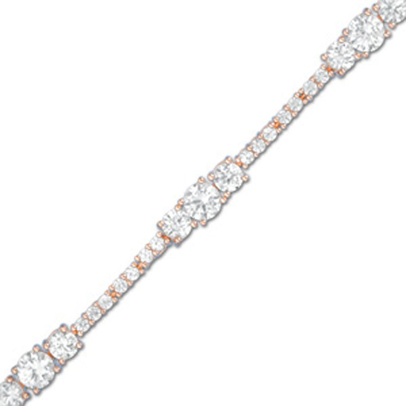 Main Image 1 of Previously Owned - Lab-Created White Sapphire Three Stone Bracelet in Sterling Silver with 18K Rose Gold Plate - 7.25"