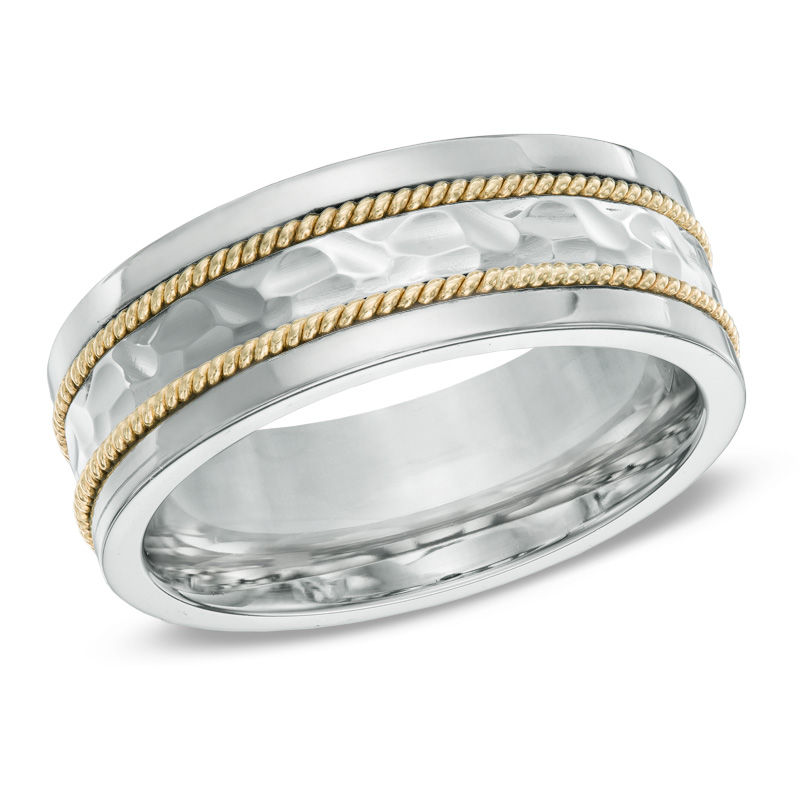 Main Image 1 of Previously Owned - Men's 8.0mm Titanium and 10K Two-Tone Gold Wedding Band