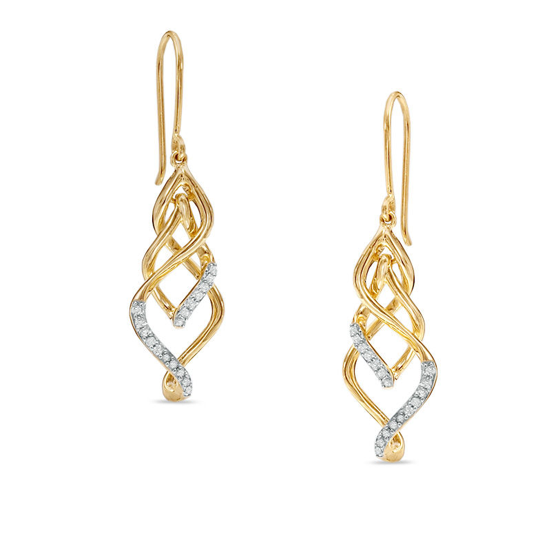 Previously Owned - 1/5 CT. T.W. Diamond Twisted Vine Drop Earring in 10K Gold