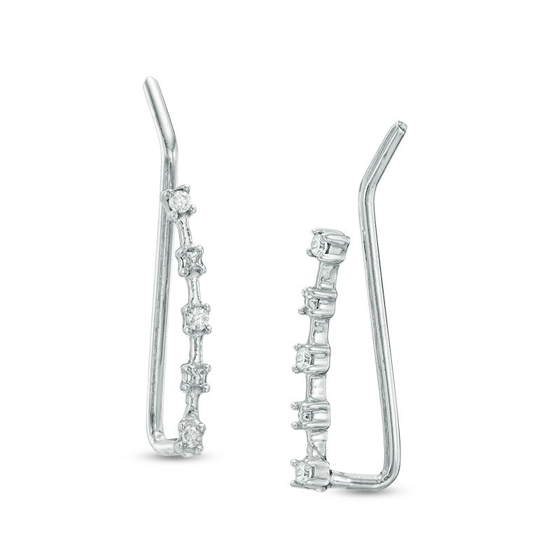 Main Image 1 of Previously Owned - Diamond Accent Curved Line Crawler Earrings in 10K White Gold
