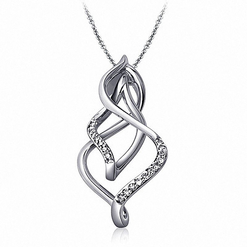 Main Image 1 of Previously Owned - 1/8 CT. T.W. Diamond Triple Flame Pendant in 10K White Gold