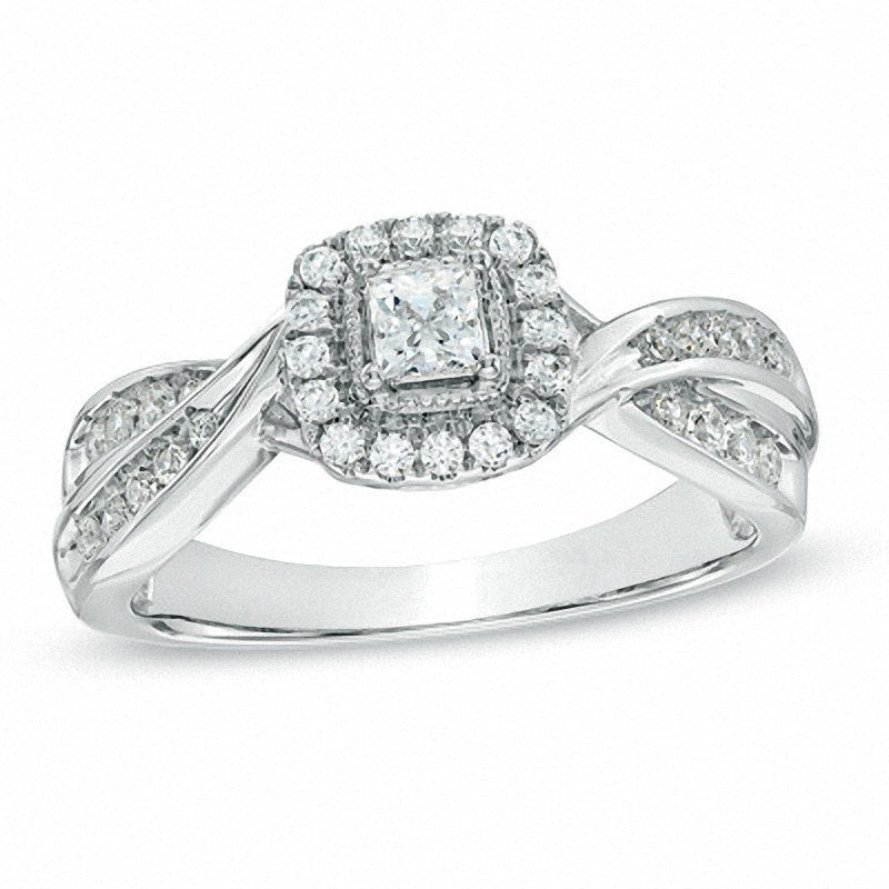 Previously Owned - 1/2 CT. T.W. Princess-Cut Diamond Frame Engagement Ring in 10K White Gold