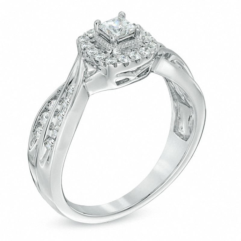 Previously Owned - 1/2 CT. T.W. Princess-Cut Diamond Frame Engagement Ring in 10K White Gold