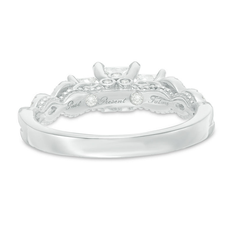 Main Image 3 of Previously Owned - 1 CT. T.W. Princess-Cut Diamond Past Present Future® Twist Ring in 14K White Gold (I/I1)