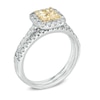 Thumbnail Image 1 of Previously Owned - 1-1/4 CT. T.W. Yellow and White Quad Diamond Frame Bridal Set in 14K White Gold