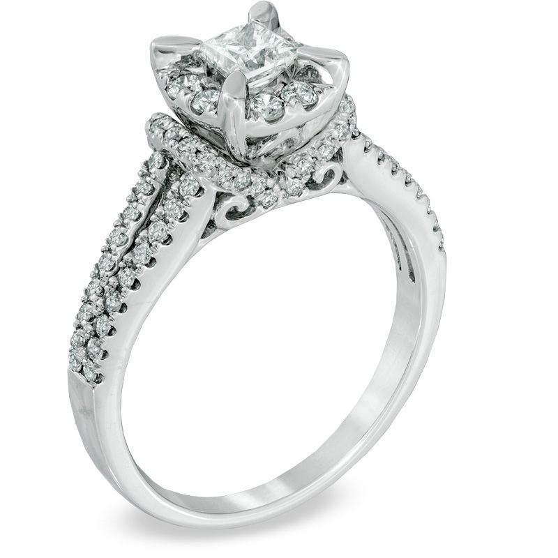 Previously Owned - 1 CT. T.W. Princess-Cut Diamond Vintage-Style Engagement Ring in 14K White Gold