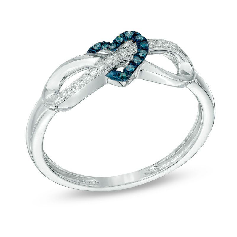 Main Image 2 of Previously Owned - Enhanced Blue and White Diamond Accent Infinity with Heart Ring in 10K White Gold