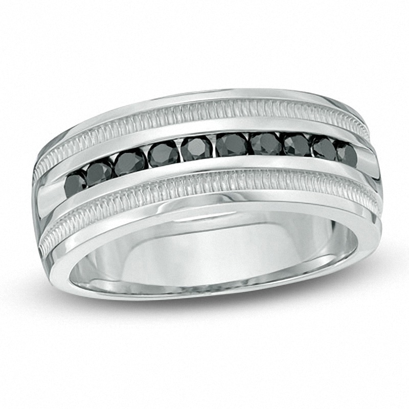 Main Image 1 of Previously Owned - Men's 1/2 CT. T.W. Black Diamond Milgrain Anniversary Band in Sterling Silver