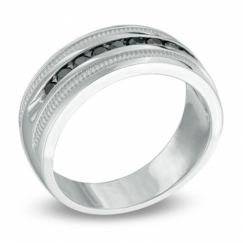 Main Image 2 of Previously Owned - Men's 1/2 CT. T.W. Black Diamond Milgrain Anniversary Band in Sterling Silver