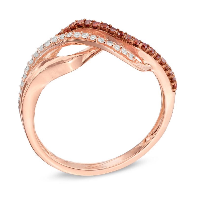 Main Image 2 of Previously Owned - 1/5 CT. T.W. Cognac and White Diamond Infinity Waves Ring in 10K Rose Gold