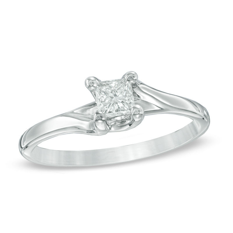 Previously Owned - 1/3 CT. Princess-Cut Diamond Solitaire Engagement Ring in 14K White Gold