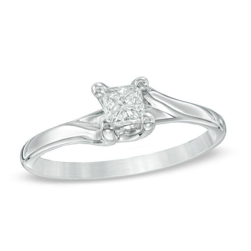 Main Image 1 of Previously Owned - 1/3 CT. Princess-Cut Diamond Solitaire Engagement Ring in 14K White Gold