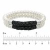 Thumbnail Image 2 of Previously Owned-Honora 7.0-7.5mm Freshwater Cultured Pearl and Black Braided Leather Double Strand Bracelet-7.5"