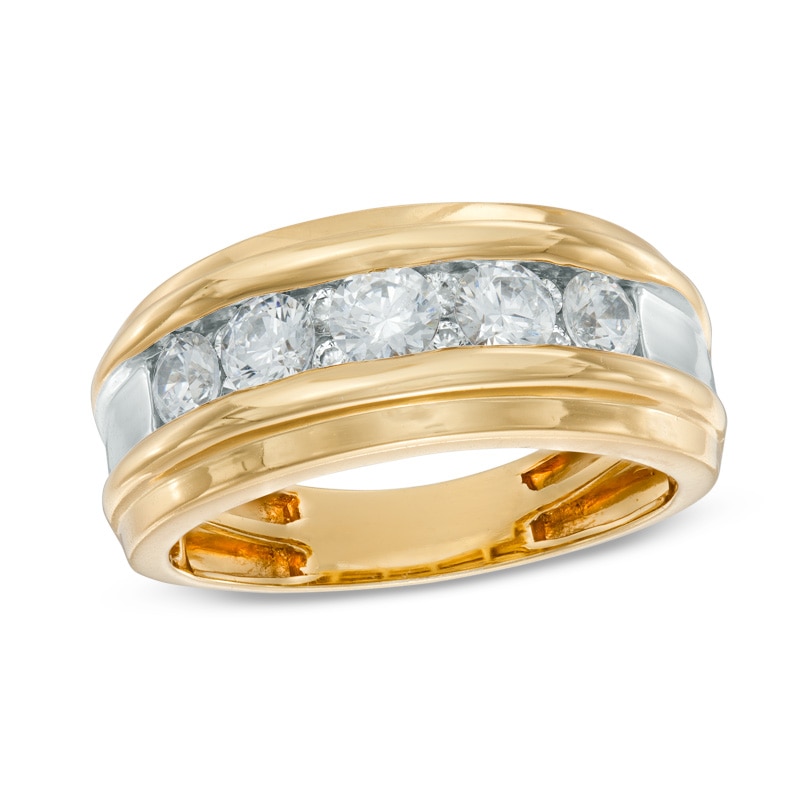 Previously Owned - Men's 7/8 CT. T.W. Diamond Channel Anniversary Band in 10K Two-Tone Gold