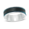 Thumbnail Image 1 of Previously Owned - 8.0mm Rivet and Groove Wedding Band in Blue and Black IP Stainless Steel