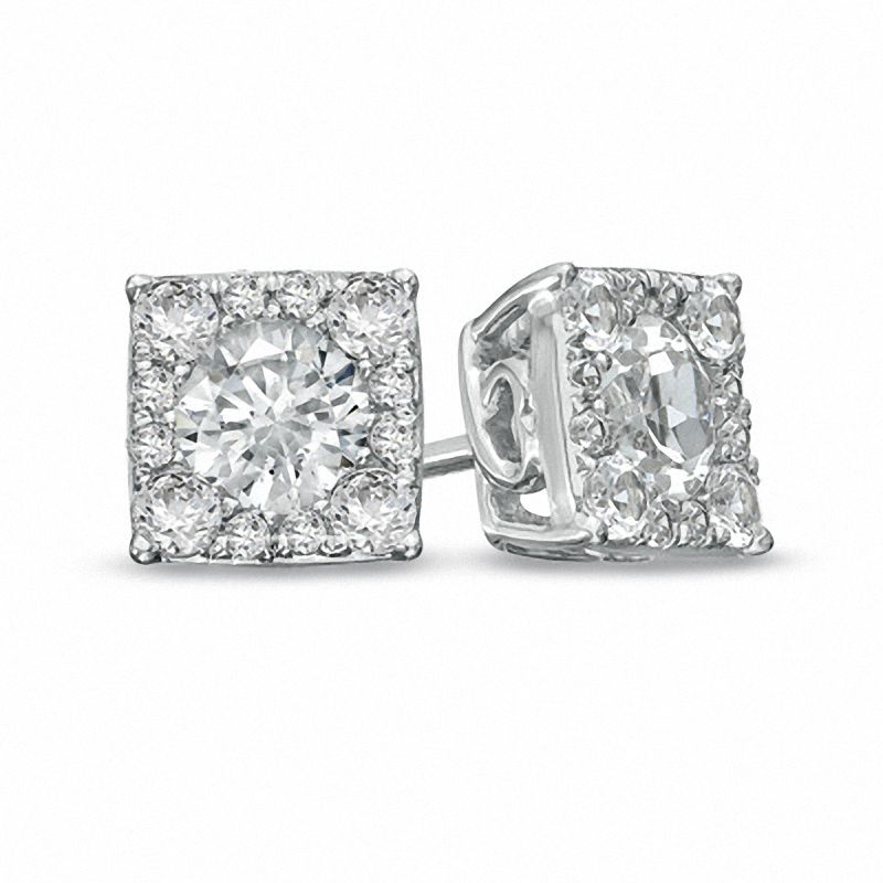 Previously Owned - Lab-Created White Sapphire Composite Square Stud Earrings in Sterling Silver