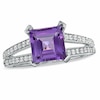 Thumbnail Image 1 of Previously Owned - Princess-Cut Amethyst and 1/4 CT. T.W. Diamond Engagement Ring in 10K White Gold