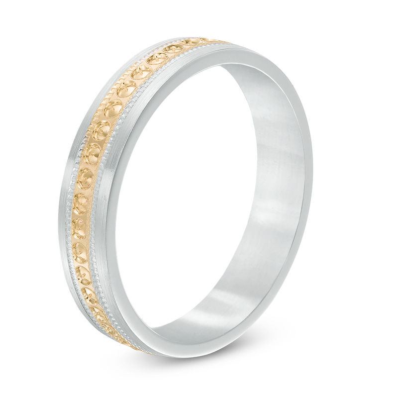 Previously Owned - Ladies' 4.0mm Comfort Fit Vintage-Style Beaded Band in 10K Two-Tone Gold