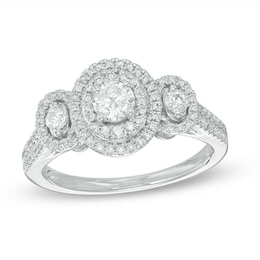 Previously Owned - 3/4 CT. T.W. Diamond Oval Frame Past Present Future® Ring in 14K White Gold