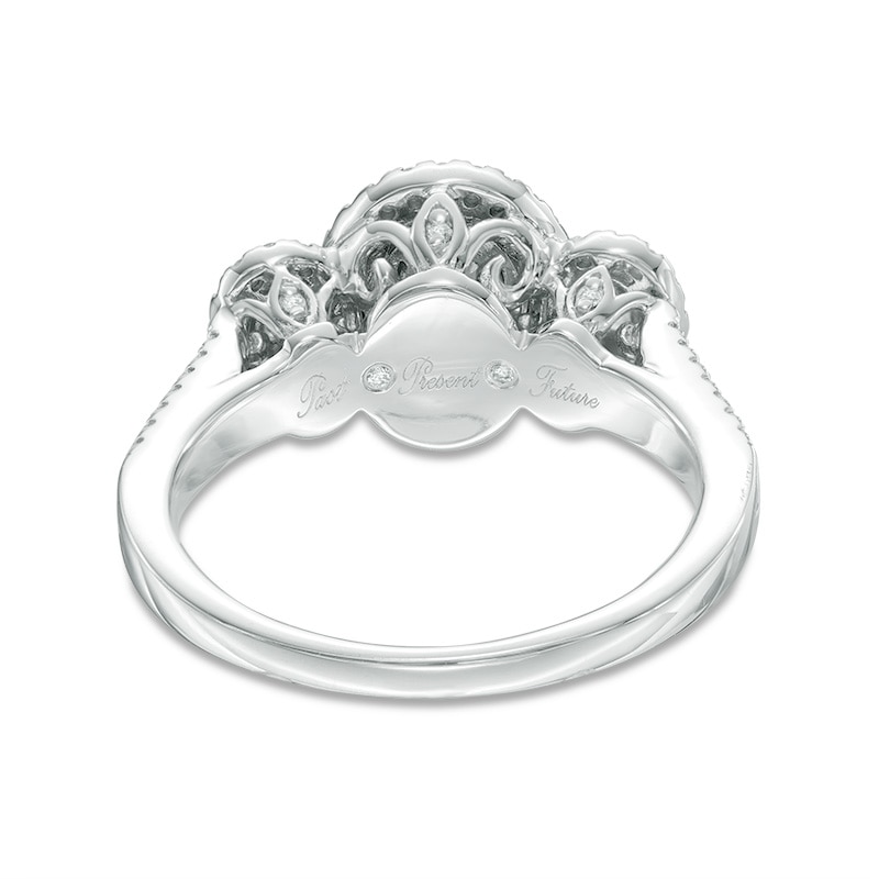 Main Image 3 of Previously Owned - 3/4 CT. T.W. Diamond Oval Frame Past Present Future® Ring in 14K White Gold