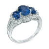 Thumbnail Image 1 of Previously Owned - Oval Lab-Created Blue and White Sapphire Three Stone Ring in Sterling Silver