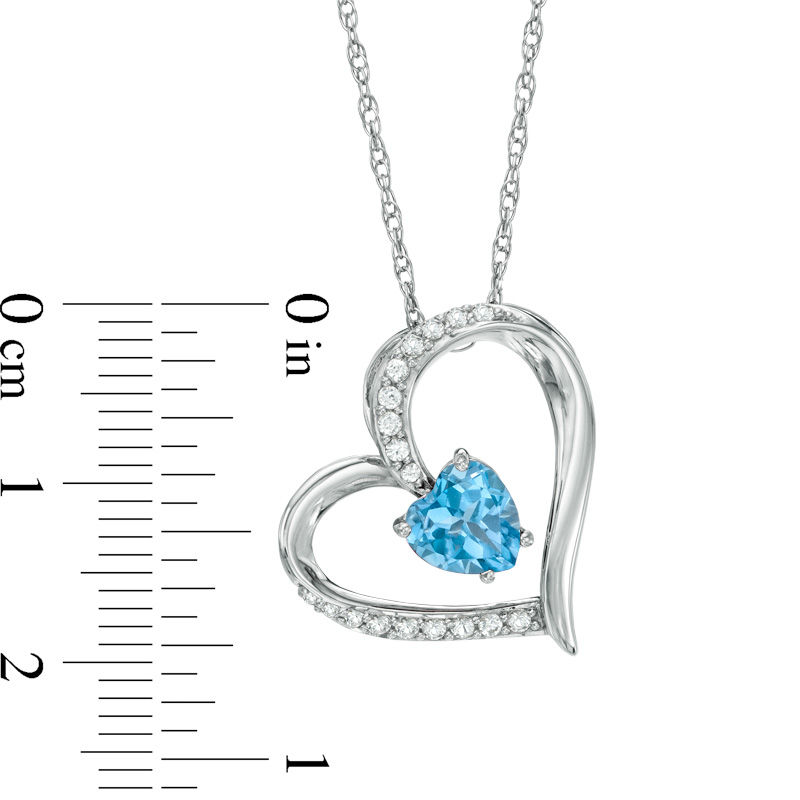 Previously Owned - 6.0mm Heart-Shaped Swiss Blue Topaz and Lab-Created White Sapphire Heart Pendant in Sterling Silver