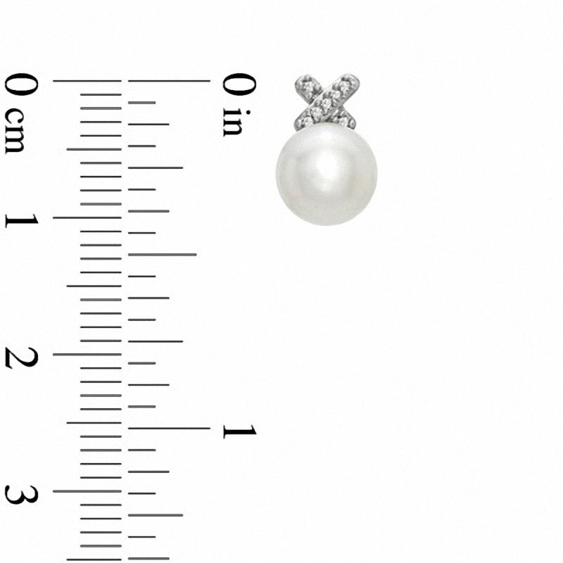 Main Image 2 of Previously Owned-Honora 7.0-7.5mm Freshwater Cultured Pearl and Diamond Accent "X" Earrings in Sterling Silver