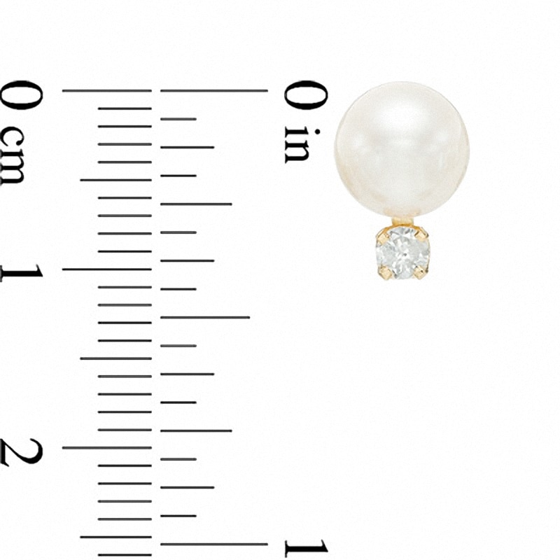 Previously Owned - 7.5 - 8.0mm Cultured Akoya Pearl Earrings with Diamond Accents in 14K Gold